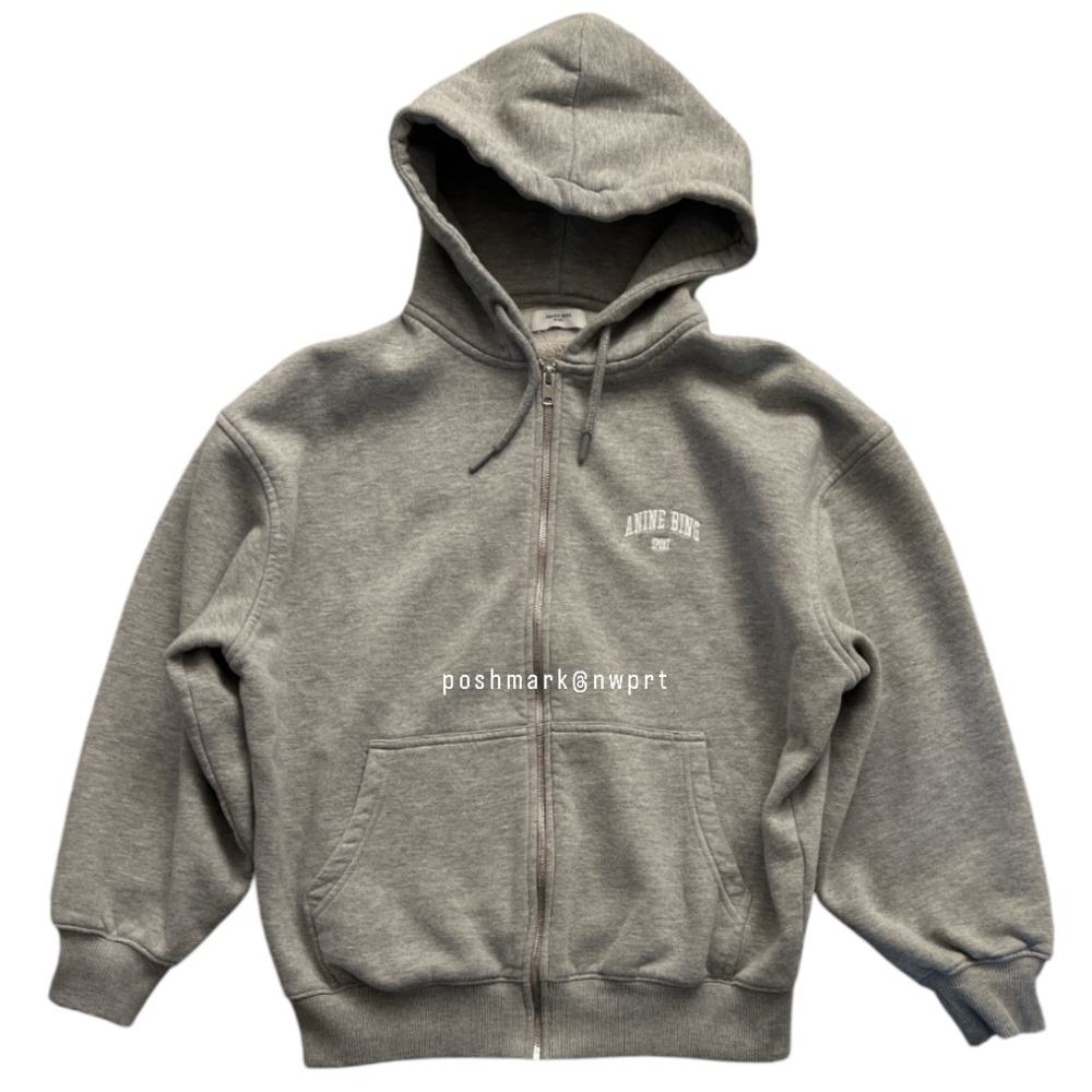 Anine Bing ㋡ Zane Hoodie Zip Up Sweatshirt Jacket Heather Grey White XXS XS - Picture 6 of 14